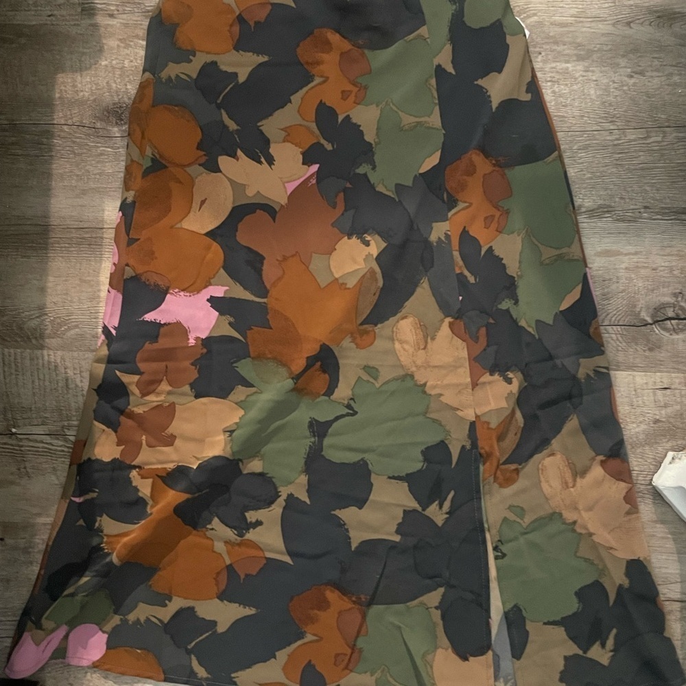 Time and Tru Green Orange Midi Slip Skirt